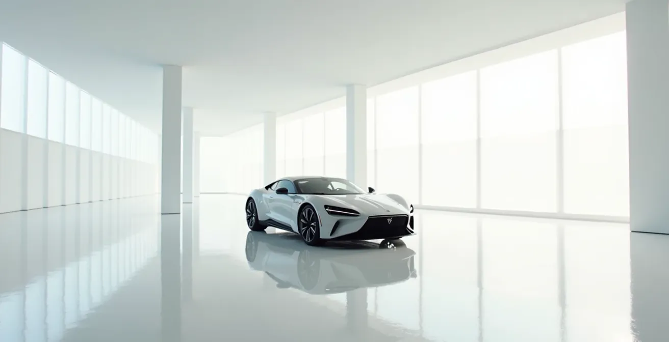 Environnement moderne de showroom avec véhicule parfaitement entretenu